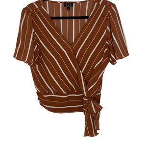 OLM Striped Wrap Tie Waist & Smocked Blouse Women’s Size Large